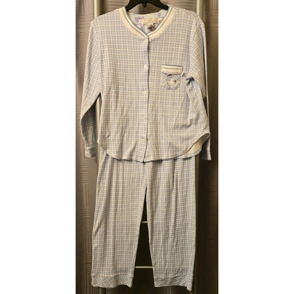 Karen Neuburger Womens Size Small S Blue Plaid Snowman 2 Pc Pajama Set Top Pants